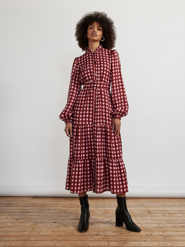 Lori Pink Check Midi Dress | KITRI Studio